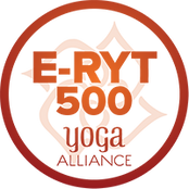 A logo representing Hannelore's certification as an Experienced Registered Yoga Teacher (E-RYT 500) with the Yoga Alliance. This certification acknowledges her advanced training and expertise in teaching yoga to students.